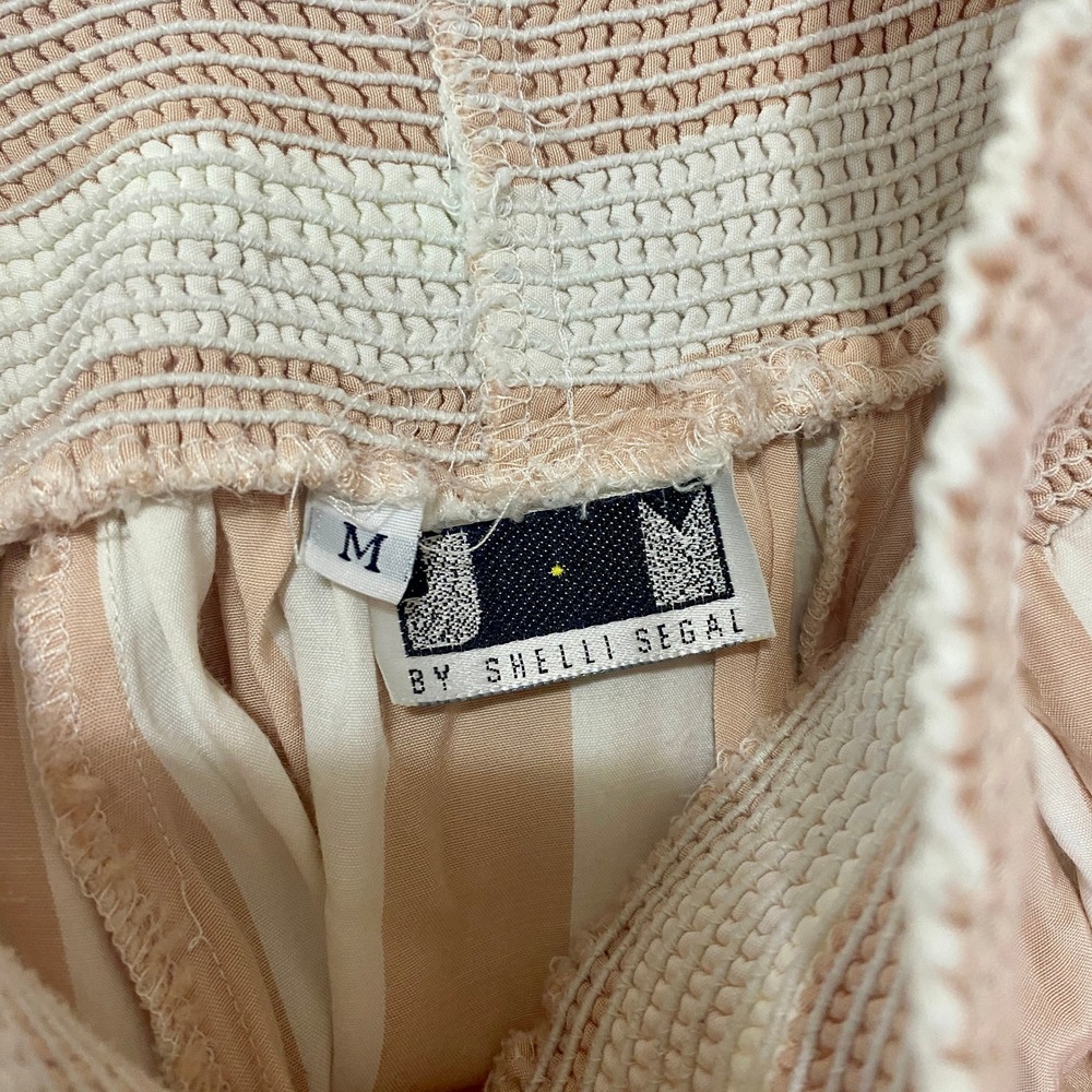 VTG 90s J By Shelli Segal Beige Tan Striped Smocked Midi Skirt M Boho Coastal - Picture 2 of 6